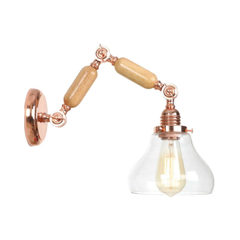 1 Light Clear Glass Wall Sconce Light Vintage Gold Gourd Living Room Lighting Fixture with Long Extendable Arm Clearhalo 'Cast Iron' 'Glass' 'Industrial wall lights' 'Industrial' 'Middle century wall lights' 'Modern' 'Tiffany' 'Traditional wall lights' 'Wall Lamps & Sconces' 'Wall Lights' Lighting' 1416221