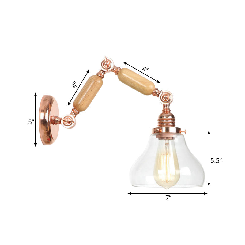1 Light Clear Glass Wall Sconce Light Vintage Gold Gourd Living Room Lighting Fixture with Long Extendable Arm Clearhalo 'Cast Iron' 'Glass' 'Industrial wall lights' 'Industrial' 'Middle century wall lights' 'Modern' 'Tiffany' 'Traditional wall lights' 'Wall Lamps & Sconces' 'Wall Lights' Lighting' 1416222