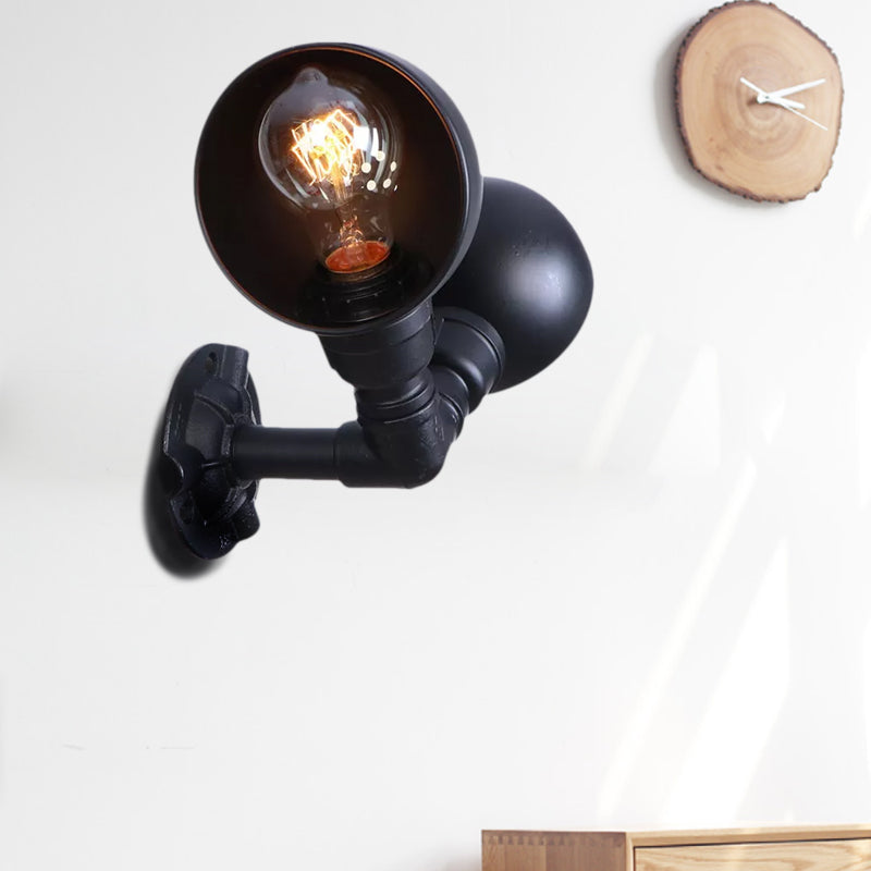 Black 2 Bulbs Wall Light Fixture Industrial Style Metallic Domed Wall Sconce Lamp with Pipe for Corridor Clearhalo 'Art deco wall lights' 'Cast Iron' 'Glass' 'Industrial wall lights' 'Industrial' 'Middle century wall lights' 'Modern' 'Rustic wall lights' 'Tiffany' 'Traditional wall lights' 'Wall Lamps & Sconces' 'Wall Lights' Lighting' 1416285