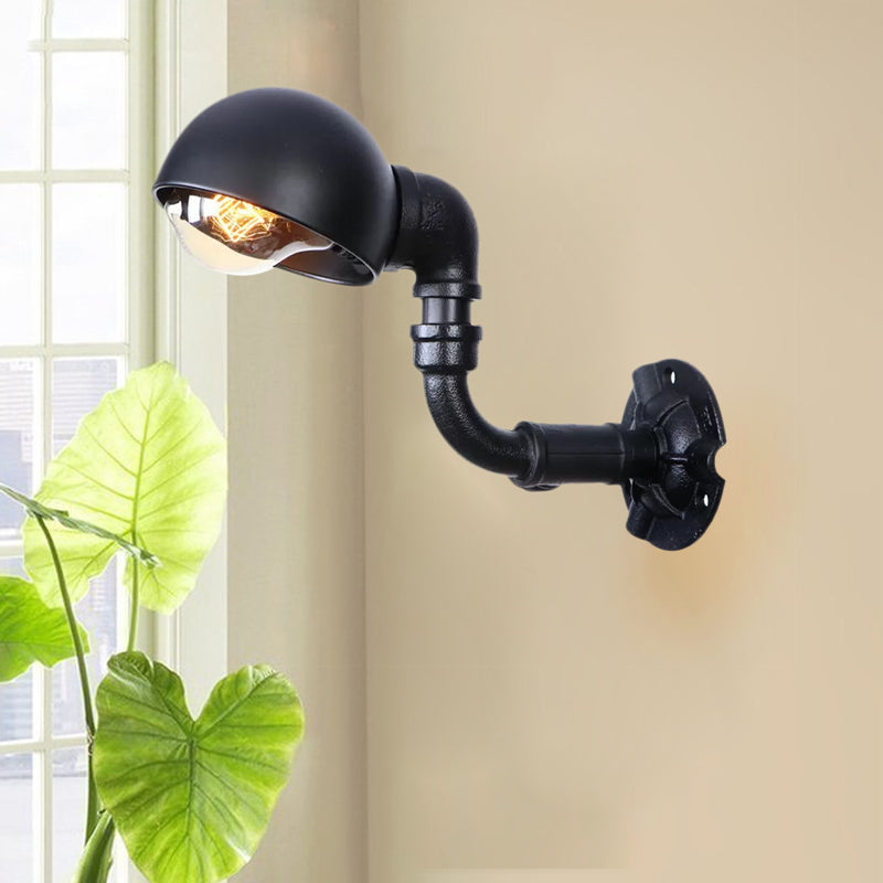 Vintage Stylish Bowl Shade Sconce Wall Lighting 1 Light Metallic Wall Mounted Lamp with Pipe in Black Clearhalo 'Art deco wall lights' 'Cast Iron' 'Glass' 'Industrial wall lights' 'Industrial' 'Middle century wall lights' 'Modern' 'Rustic wall lights' 'Tiffany' 'Traditional wall lights' 'Wall Lamps & Sconces' 'Wall Lights' Lighting' 1416300