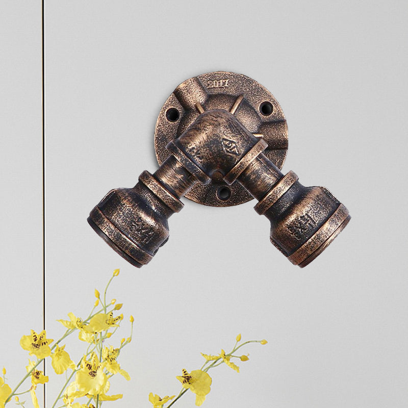 2 Heads Wall Sconce Fixture with Pipe Wrought Iron Shade Rustic Style Living Room Wall Fixture Light in Aged Bronze Clearhalo 'Art deco wall lights' 'Cast Iron' 'Glass' 'Industrial wall lights' 'Industrial' 'Middle century wall lights' 'Modern' 'Rustic wall lights' 'Tiffany' 'Traditional wall lights' 'Wall Lamps & Sconces' 'Wall Lights' Lighting' 1416320