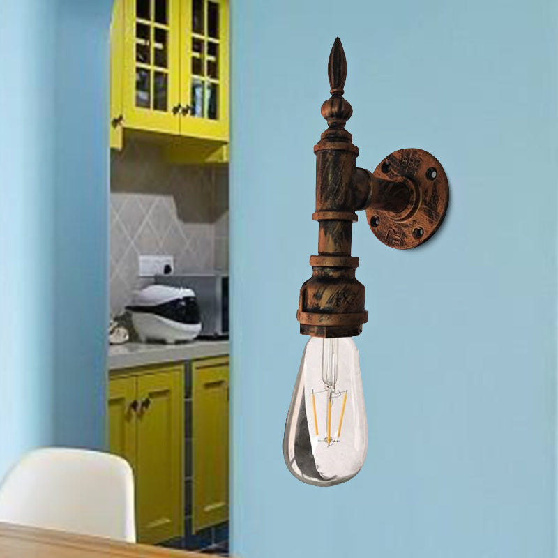 Exposed Bulb Bedroom Wall Lighting Industrial Style Iron 1 Bulb Bronze/Rust Wall Sconce Lamp with Pipe Clearhalo 'Art deco wall lights' 'Cast Iron' 'Glass' 'Industrial wall lights' 'Industrial' 'Middle century wall lights' 'Modern' 'Rustic wall lights' 'Tiffany' 'Traditional wall lights' 'Wall Lamps & Sconces' 'Wall Lights' Lighting' 1416321