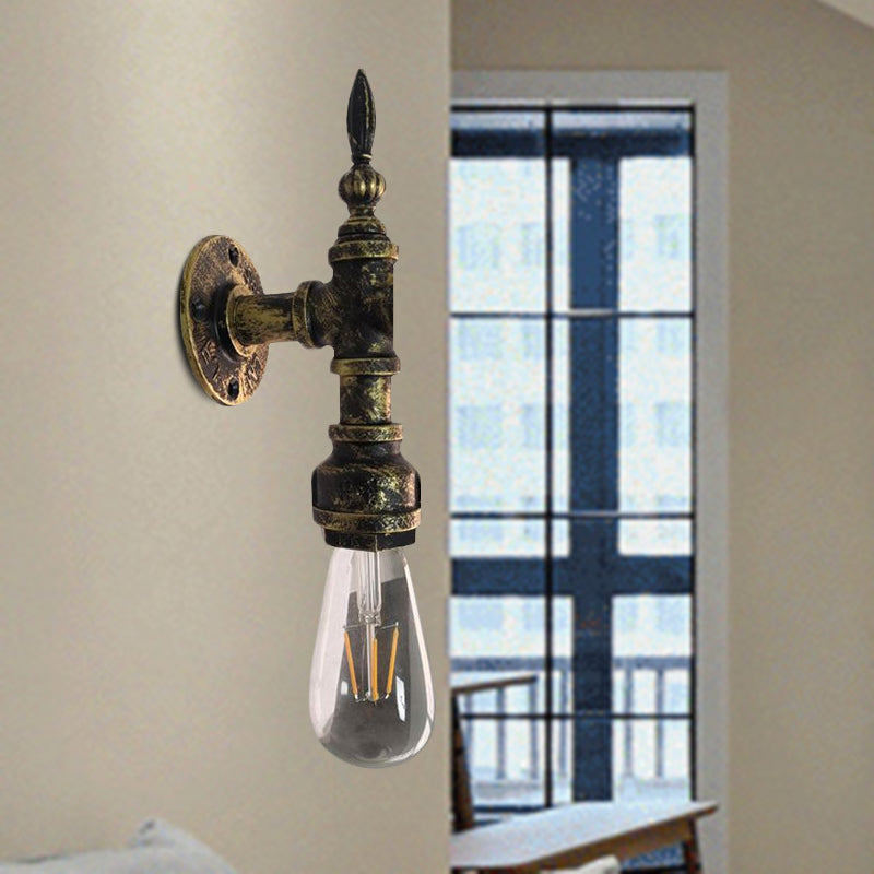 Exposed Bulb Bedroom Wall Lighting Industrial Style Iron 1 Bulb Bronze/Rust Wall Sconce Lamp with Pipe Clearhalo 'Art deco wall lights' 'Cast Iron' 'Glass' 'Industrial wall lights' 'Industrial' 'Middle century wall lights' 'Modern' 'Rustic wall lights' 'Tiffany' 'Traditional wall lights' 'Wall Lamps & Sconces' 'Wall Lights' Lighting' 1416322