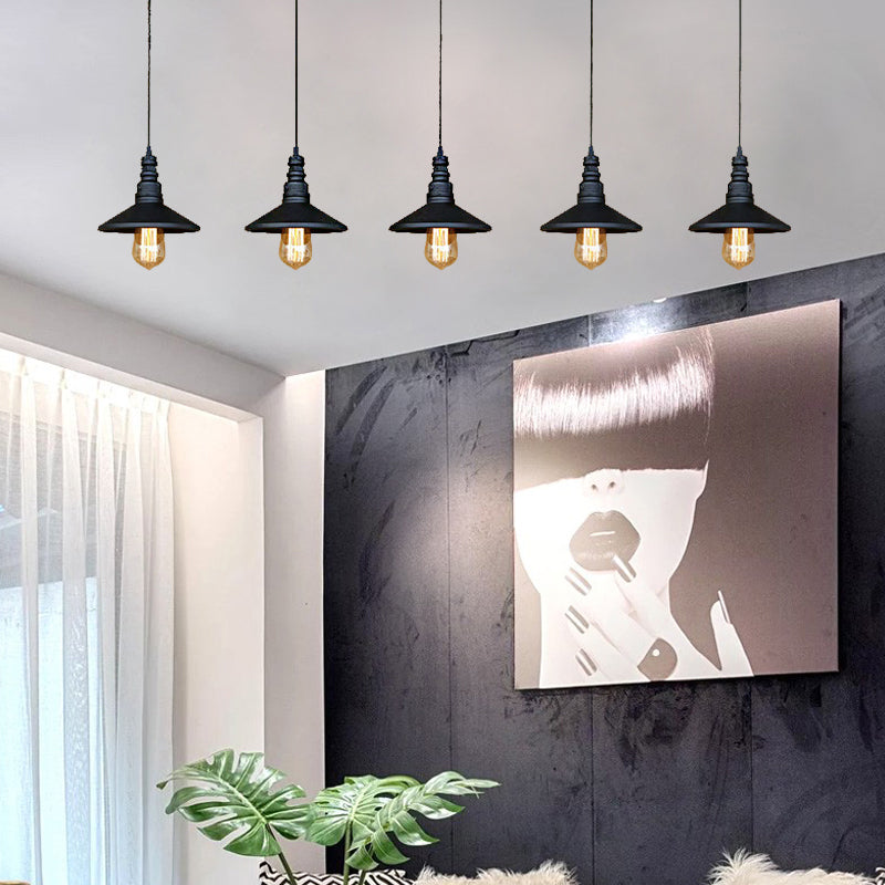 3/5 Bulbs Saucer Ceiling Pendant Vintage Industrial Black Iron Hanging Ceiling Light with Wire Connection Clearhalo 'Art Deco Pendants' 'Black' 'Cast Iron' 'Ceiling Lights' 'Ceramic' 'Crystal' 'Industrial Pendants' 'Industrial' 'Metal' 'Middle Century Pendants' 'Pendant Lights' 'Pendants' 'Rustic Pendants' 'Tiffany' Lighting' 141633