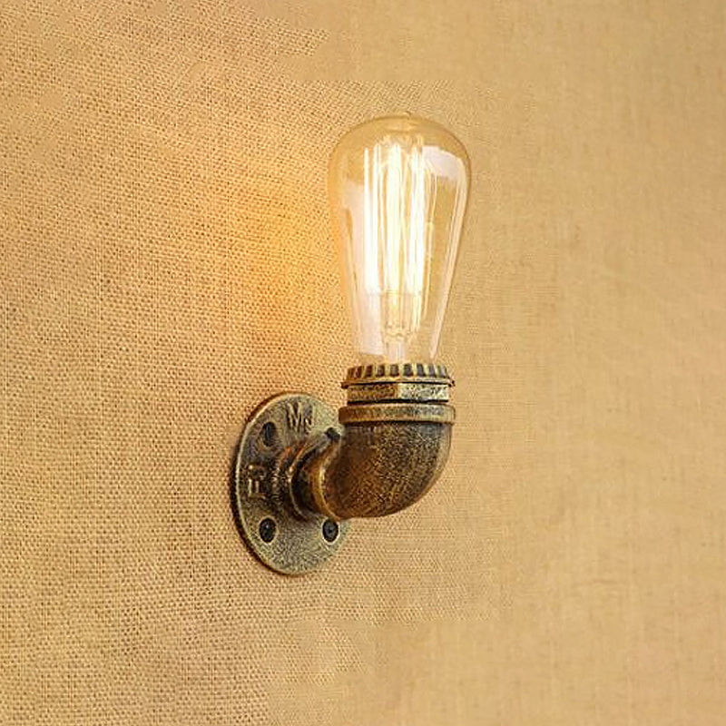 Bare Bulb Living Room Wall Sconce Lighting with Pipe Rustic Stylish Metal 1 Head Black/Bronze Wall Mount Light Clearhalo 'Art deco wall lights' 'Cast Iron' 'Glass' 'Industrial wall lights' 'Industrial' 'Middle century wall lights' 'Modern' 'Rustic wall lights' 'Tiffany' 'Traditional wall lights' 'Wall Lamps & Sconces' 'Wall Lights' Lighting' 1416389