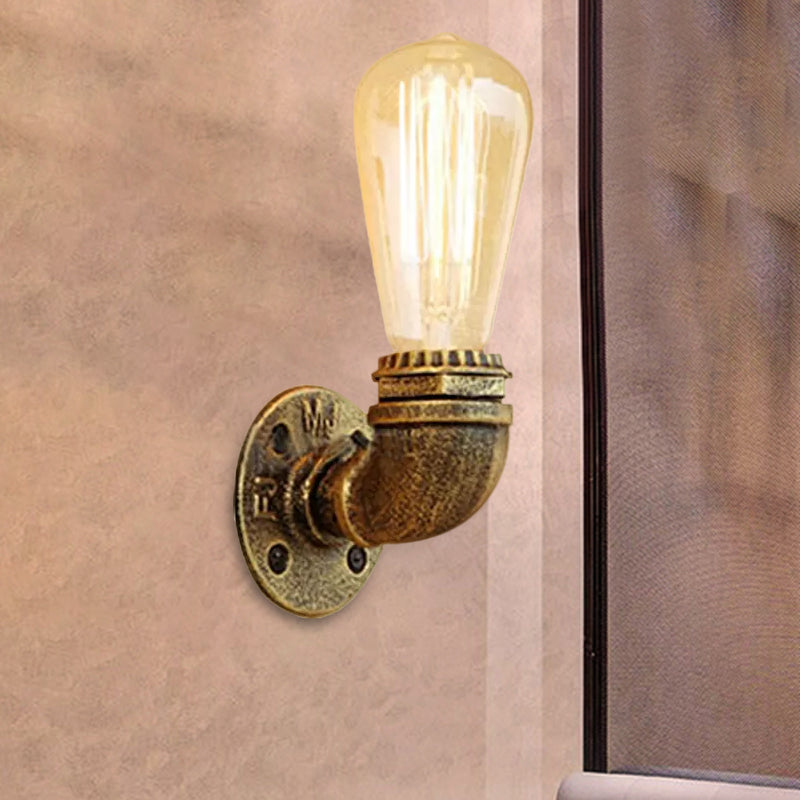 Bare Bulb Living Room Wall Sconce Lighting with Pipe Rustic Stylish Metal 1 Head Black/Bronze Wall Mount Light Clearhalo 'Art deco wall lights' 'Cast Iron' 'Glass' 'Industrial wall lights' 'Industrial' 'Middle century wall lights' 'Modern' 'Rustic wall lights' 'Tiffany' 'Traditional wall lights' 'Wall Lamps & Sconces' 'Wall Lights' Lighting' 1416390