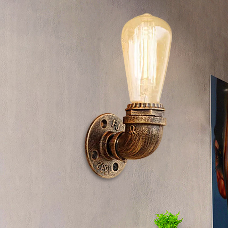 Bare Bulb Living Room Wall Sconce Lighting with Pipe Rustic Stylish Metal 1 Head Black/Bronze Wall Mount Light Clearhalo 'Art deco wall lights' 'Cast Iron' 'Glass' 'Industrial wall lights' 'Industrial' 'Middle century wall lights' 'Modern' 'Rustic wall lights' 'Tiffany' 'Traditional wall lights' 'Wall Lamps & Sconces' 'Wall Lights' Lighting' 1416392