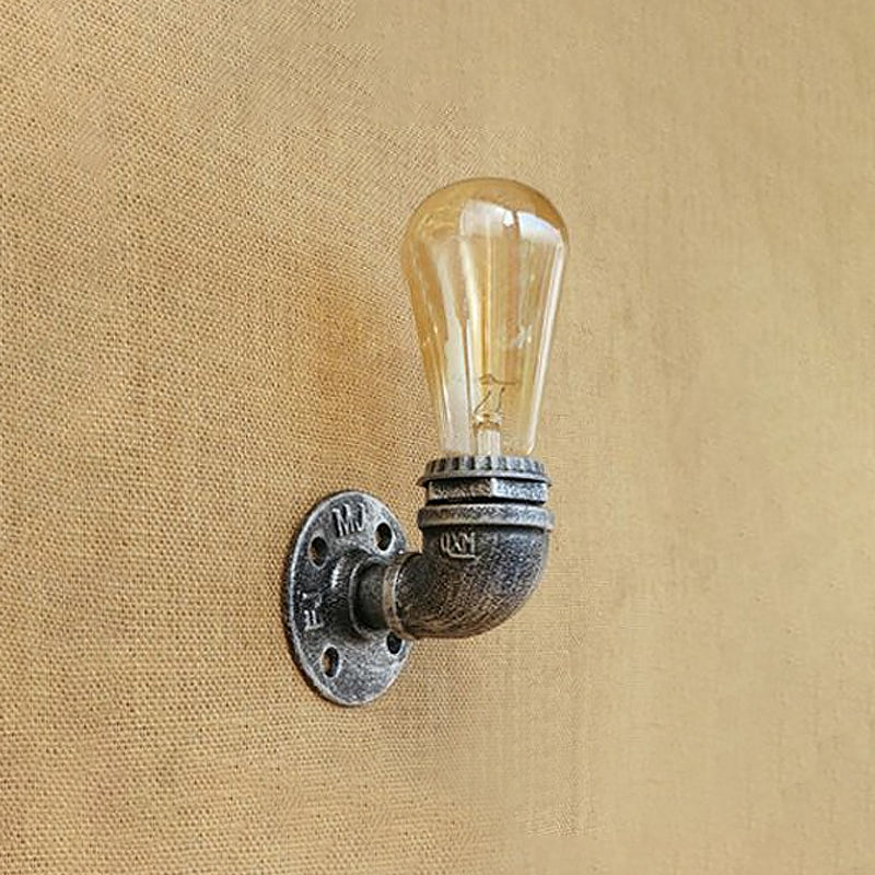 Bare Bulb Living Room Wall Sconce Lighting with Pipe Rustic Stylish Metal 1 Head Black/Bronze Wall Mount Light Clearhalo 'Art deco wall lights' 'Cast Iron' 'Glass' 'Industrial wall lights' 'Industrial' 'Middle century wall lights' 'Modern' 'Rustic wall lights' 'Tiffany' 'Traditional wall lights' 'Wall Lamps & Sconces' 'Wall Lights' Lighting' 1416393