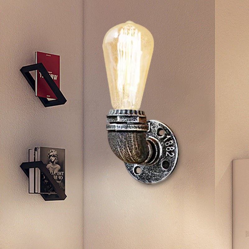 Bare Bulb Living Room Wall Sconce Lighting with Pipe Rustic Stylish Metal 1 Head Black/Bronze Wall Mount Light Clearhalo 'Art deco wall lights' 'Cast Iron' 'Glass' 'Industrial wall lights' 'Industrial' 'Middle century wall lights' 'Modern' 'Rustic wall lights' 'Tiffany' 'Traditional wall lights' 'Wall Lamps & Sconces' 'Wall Lights' Lighting' 1416394