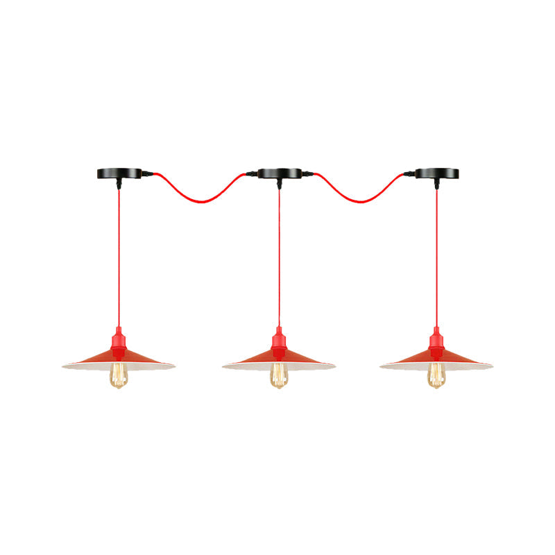 Industrial Style Flared Hanging Lamp 3/5 Lights Metallic Hanging Light Fixture in Red for Kitchen Clearhalo 'Art Deco Pendants' 'Cast Iron' 'Ceiling Lights' 'Ceramic' 'Crystal' 'Industrial Pendants' 'Industrial' 'Metal' 'Middle Century Pendants' 'Pendant Lights' 'Pendants' 'Tiffany' Lighting' 141648