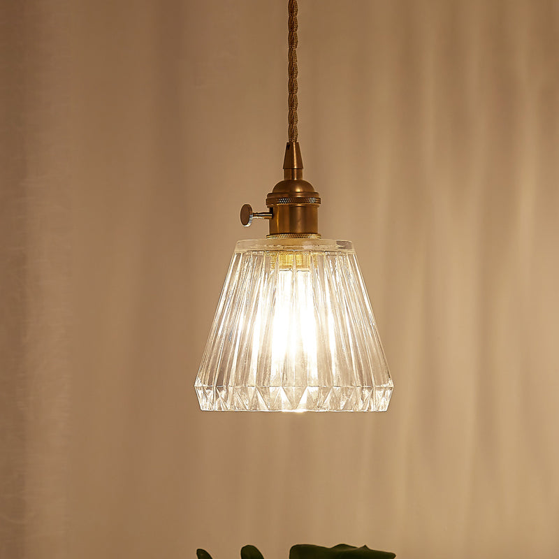 Contemporary Cone Hanging Ceiling Light 1 Light Ribbed Glass Pendant Lighting in Brass Clearhalo 'Ceiling Lights' 'Glass shade' 'Glass' 'Industrial Pendants' 'Industrial' 'Middle Century Pendants' 'Pendant Lights' 'Pendants' 'Tiffany' Lighting' 1416508
