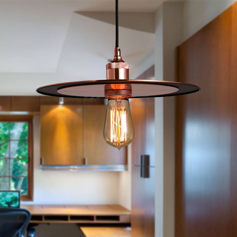 Iron Bronze/Copper Finish Pendant Lighting Flat Shade 1 Light Industrial Ceiling Hanging Lamp for Hallway Clearhalo 'Art Deco Pendants' 'Cast Iron' 'Ceiling Lights' 'Ceramic' 'Crystal' 'Industrial Pendants' 'Industrial' 'Metal' 'Middle Century Pendants' 'Pendant Lights' 'Pendants' 'Tiffany' Lighting' 1416607