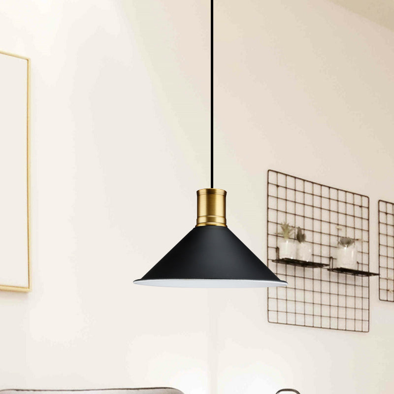 Metallic Black Finish Pendant Lighting Conic 1 Light Industrial Vintage Suspension Light for Bedroom, 8.5"/10.5" Width Clearhalo 'Art Deco Pendants' 'Black' 'Cast Iron' 'Ceiling Lights' 'Ceramic' 'Crystal' 'Industrial Pendants' 'Industrial' 'Metal' 'Middle Century Pendants' 'Pendant Lights' 'Pendants' 'Rustic Pendants' 'Tiffany' Lighting' 1416631
