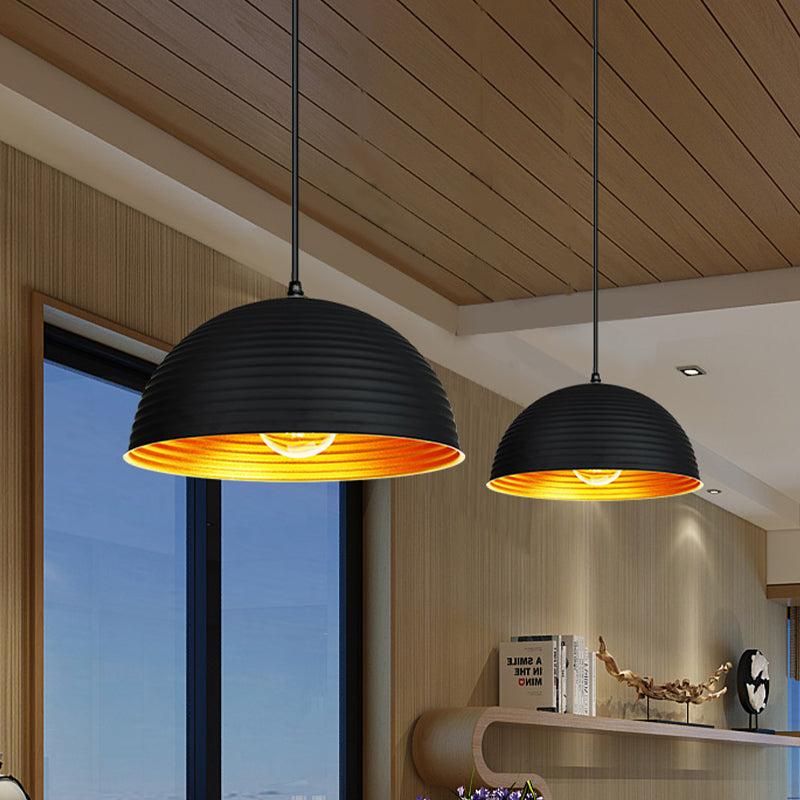 Industrial Ribbed Dome Ceiling Pendant 1 Light Metallic Ceiling Light Fixture in Yellow/Green for Restaurant Clearhalo 'Art Deco Pendants' 'Black' 'Cast Iron' 'Ceiling Lights' 'Ceramic' 'Crystal' 'Industrial Pendants' 'Industrial' 'Metal' 'Middle Century Pendants' 'Pendant Lights' 'Pendants' 'Rustic Pendants' 'Tiffany' Lighting' 1416658