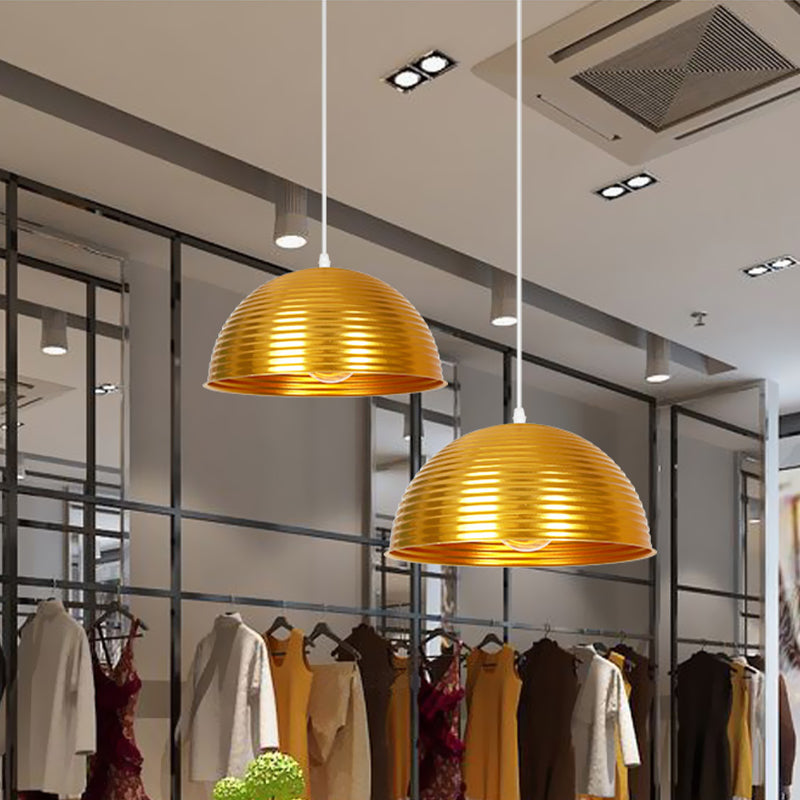 Industrial Ribbed Dome Ceiling Pendant 1 Light Metallic Ceiling Light Fixture in Yellow/Green for Restaurant Clearhalo 'Art Deco Pendants' 'Black' 'Cast Iron' 'Ceiling Lights' 'Ceramic' 'Crystal' 'Industrial Pendants' 'Industrial' 'Metal' 'Middle Century Pendants' 'Pendant Lights' 'Pendants' 'Rustic Pendants' 'Tiffany' Lighting' 1416662