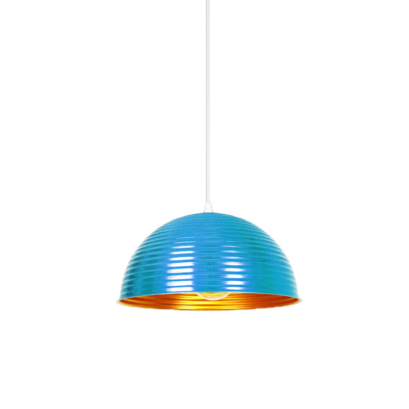 Industrial Ribbed Dome Ceiling Pendant 1 Light Metallic Ceiling Light Fixture in Yellow/Green for Restaurant Clearhalo 'Art Deco Pendants' 'Black' 'Cast Iron' 'Ceiling Lights' 'Ceramic' 'Crystal' 'Industrial Pendants' 'Industrial' 'Metal' 'Middle Century Pendants' 'Pendant Lights' 'Pendants' 'Rustic Pendants' 'Tiffany' Lighting' 1416666