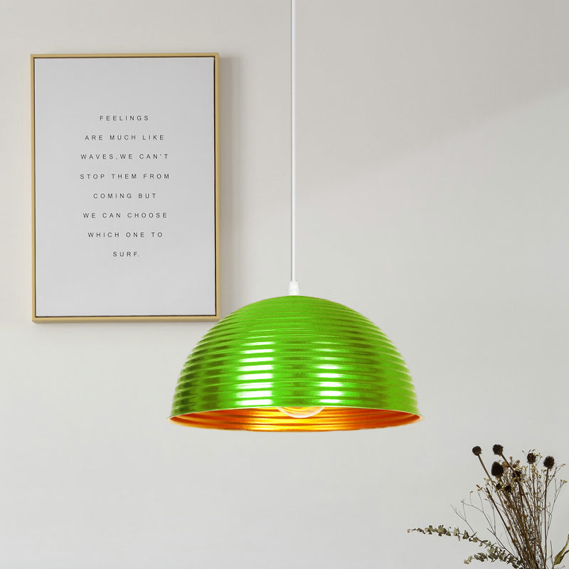 Industrial Ribbed Dome Ceiling Pendant 1 Light Metallic Ceiling Light Fixture in Yellow/Green for Restaurant Clearhalo 'Art Deco Pendants' 'Black' 'Cast Iron' 'Ceiling Lights' 'Ceramic' 'Crystal' 'Industrial Pendants' 'Industrial' 'Metal' 'Middle Century Pendants' 'Pendant Lights' 'Pendants' 'Rustic Pendants' 'Tiffany' Lighting' 1416669