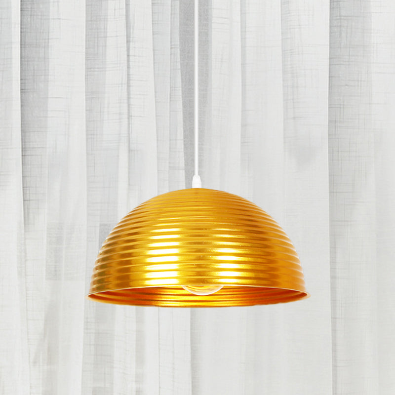 Industrial Ribbed Dome Ceiling Pendant 1 Light Metallic Ceiling Light Fixture in Yellow/Green for Restaurant Yellow Clearhalo 'Art Deco Pendants' 'Black' 'Cast Iron' 'Ceiling Lights' 'Ceramic' 'Crystal' 'Industrial Pendants' 'Industrial' 'Metal' 'Middle Century Pendants' 'Pendant Lights' 'Pendants' 'Rustic Pendants' 'Tiffany' Lighting' 1416675