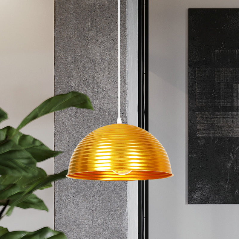Industrial Ribbed Dome Ceiling Pendant 1 Light Metallic Ceiling Light Fixture in Yellow/Green for Restaurant Clearhalo 'Art Deco Pendants' 'Black' 'Cast Iron' 'Ceiling Lights' 'Ceramic' 'Crystal' 'Industrial Pendants' 'Industrial' 'Metal' 'Middle Century Pendants' 'Pendant Lights' 'Pendants' 'Rustic Pendants' 'Tiffany' Lighting' 1416676