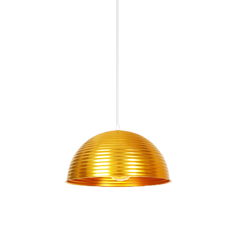 Industrial Ribbed Dome Ceiling Pendant 1 Light Metallic Ceiling Light Fixture in Yellow/Green for Restaurant Clearhalo 'Art Deco Pendants' 'Black' 'Cast Iron' 'Ceiling Lights' 'Ceramic' 'Crystal' 'Industrial Pendants' 'Industrial' 'Metal' 'Middle Century Pendants' 'Pendant Lights' 'Pendants' 'Rustic Pendants' 'Tiffany' Lighting' 1416678