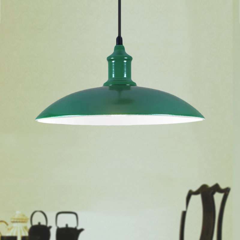 Green/Red Bowl Hanging Lamp Industrial Metal 1 Light Living Room Ceiling Pendant Light, 12.5"/16" Width Clearhalo 'Art Deco Pendants' 'Cast Iron' 'Ceiling Lights' 'Ceramic' 'Crystal' 'Industrial Pendants' 'Industrial' 'Metal' 'Middle Century Pendants' 'Pendant Lights' 'Pendants' 'Tiffany' Lighting' 1416716