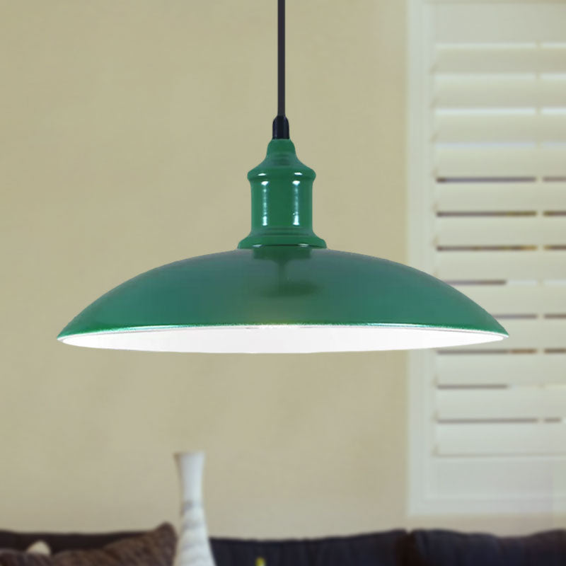 Green/Red Bowl Hanging Lamp Industrial Metal 1 Light Living Room Ceiling Pendant Light, 12.5"/16" Width Clearhalo 'Art Deco Pendants' 'Cast Iron' 'Ceiling Lights' 'Ceramic' 'Crystal' 'Industrial Pendants' 'Industrial' 'Metal' 'Middle Century Pendants' 'Pendant Lights' 'Pendants' 'Tiffany' Lighting' 1416717