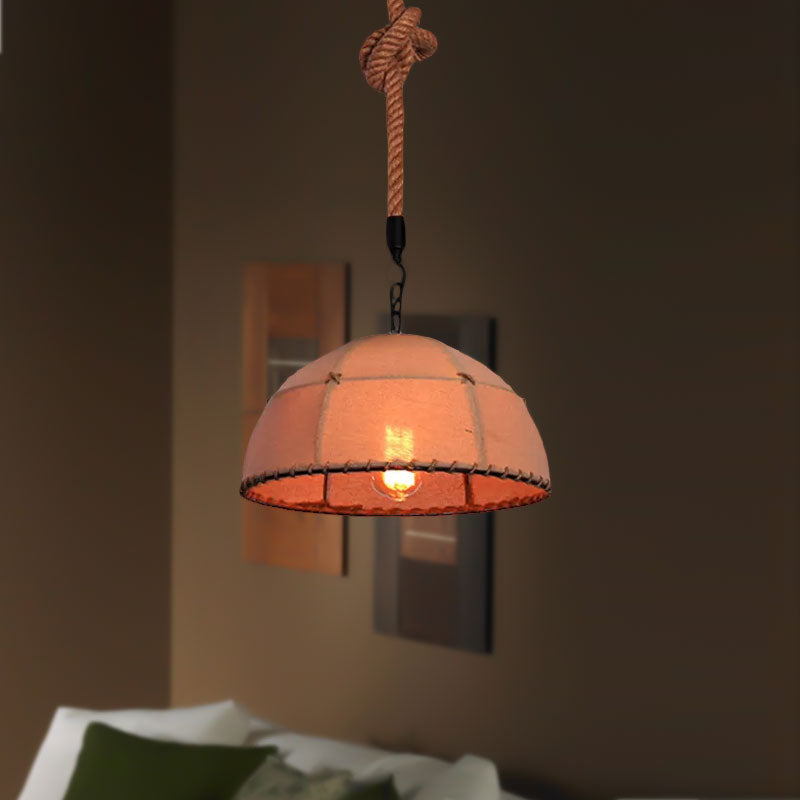 14"/18" W Dome Shade Restaurant Hanging Lamp Lodge Style Fabric and Rope Beige Pendant Light Clearhalo 'Art Deco Pendants' 'Cast Iron' 'Ceiling Lights' 'Ceramic' 'Crystal' 'Industrial Pendants' 'Industrial' 'Metal' 'Middle Century Pendants' 'Pendant Lights' 'Pendants' 'Tiffany' Lighting' 1416731