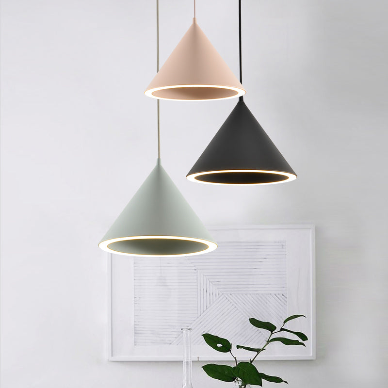 10"/12.5" Diameter 1 Light Conical Hanging Lamp Nordic Stylish Black/Blue Metal Pendant Light over Table Clearhalo 'Ceiling Lights' 'Modern Pendants' 'Modern' 'Pendant Lights' 'Pendants' Lighting' 1416856