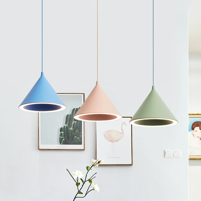 10"/12.5" Diameter 1 Light Conical Hanging Lamp Nordic Stylish Black/Blue Metal Pendant Light over Table Clearhalo 'Ceiling Lights' 'Modern Pendants' 'Modern' 'Pendant Lights' 'Pendants' Lighting' 1416859