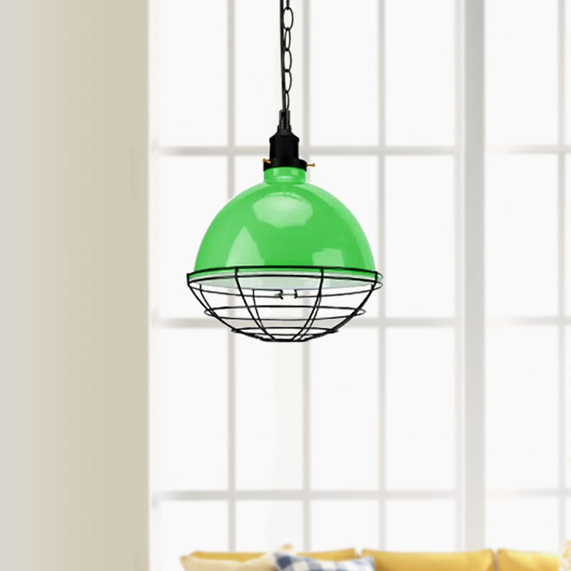 Bowl Shade Indoor Pendant Light Retro Industrial Metal 1 Bulb Black/White/Red Ceiling Light with Wire Guard and Chain Clearhalo 'Art Deco Pendants' 'Black' 'Cast Iron' 'Ceiling Lights' 'Ceramic' 'Crystal' 'Industrial Pendants' 'Industrial' 'Metal' 'Middle Century Pendants' 'Pendant Lights' 'Pendants' 'Rustic Pendants' 'Tiffany' Lighting' 1417020