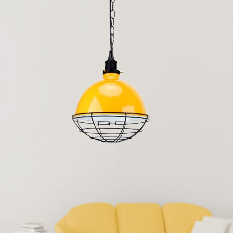 Bowl Shade Indoor Pendant Light Retro Industrial Metal 1 Bulb Black/White/Red Ceiling Light with Wire Guard and Chain Clearhalo 'Art Deco Pendants' 'Black' 'Cast Iron' 'Ceiling Lights' 'Ceramic' 'Crystal' 'Industrial Pendants' 'Industrial' 'Metal' 'Middle Century Pendants' 'Pendant Lights' 'Pendants' 'Rustic Pendants' 'Tiffany' Lighting' 1417025