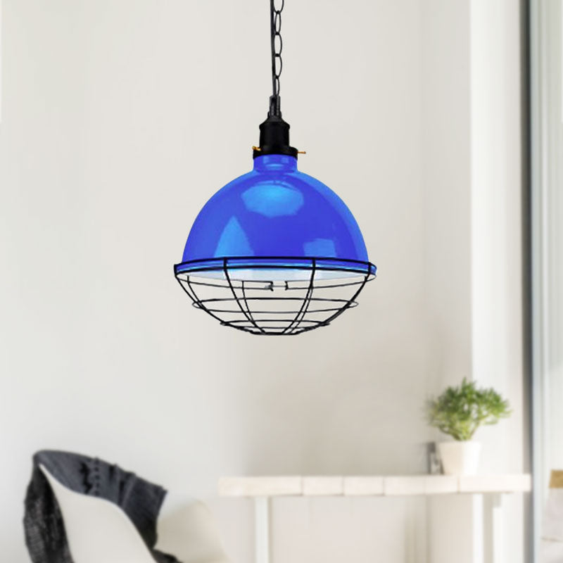 Bowl Shade Indoor Pendant Light Retro Industrial Metal 1 Bulb Black/White/Red Ceiling Light with Wire Guard and Chain Clearhalo 'Art Deco Pendants' 'Black' 'Cast Iron' 'Ceiling Lights' 'Ceramic' 'Crystal' 'Industrial Pendants' 'Industrial' 'Metal' 'Middle Century Pendants' 'Pendant Lights' 'Pendants' 'Rustic Pendants' 'Tiffany' Lighting' 1417029