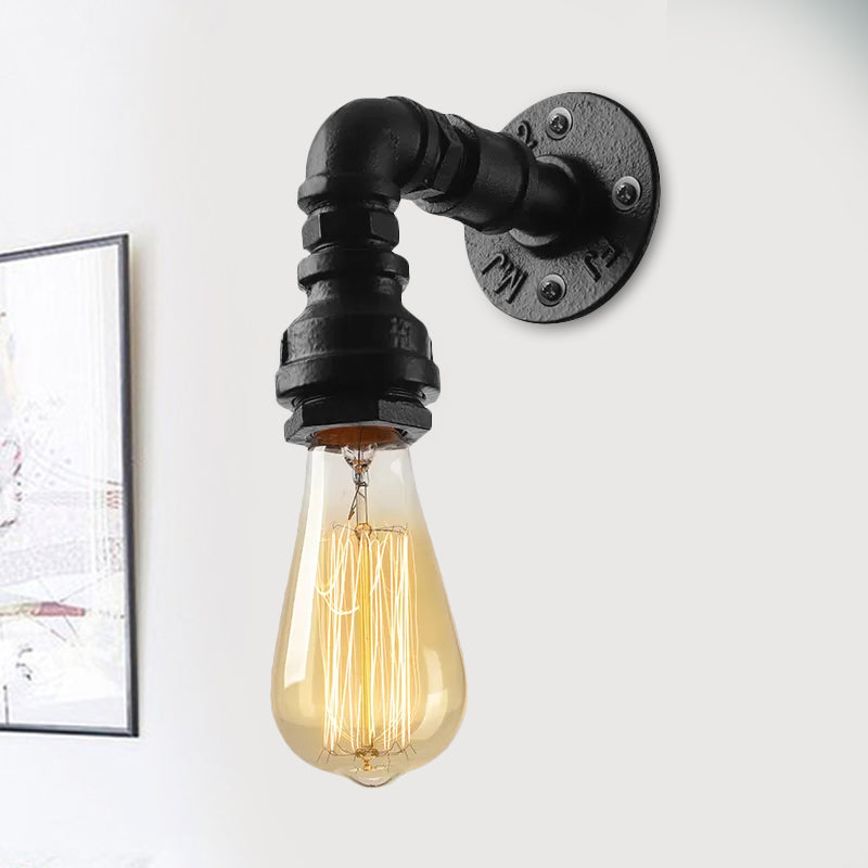 Water Pipe Metallic Wall Lighting with Bare Bulb Industrial 1 Light Living Room Mini Wall Mount Light in Black/Copper Clearhalo 'Art deco wall lights' 'Cast Iron' 'Glass' 'Industrial wall lights' 'Industrial' 'Middle century wall lights' 'Modern' 'Rustic wall lights' 'Tiffany' 'Traditional wall lights' 'Wall Lamps & Sconces' 'Wall Lights' Lighting' 1417126