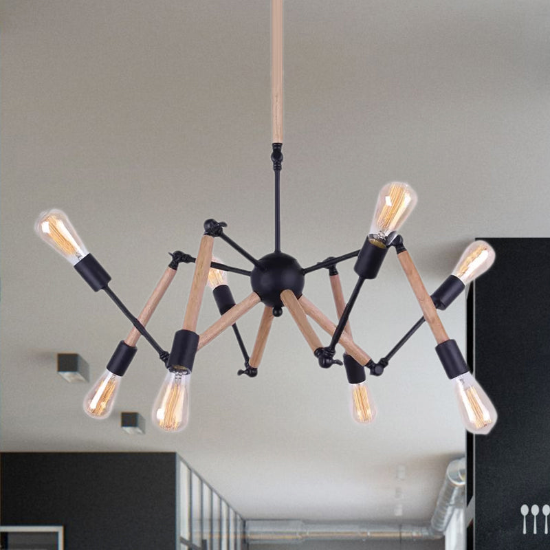 Lodge Style Open Bulb Chandelier Lighting 6/8 Heads Wood and Metal Ceiling Light Fixture with Adjustable Arm Clearhalo 'Carpenter Chandeliers' 'Ceiling Lights' 'Chandeliers' 'Industrial Chandeliers' 'Industrial' 'Middle Century Chandeliers' 'Modern' 'Tiffany' Lighting' 1417172