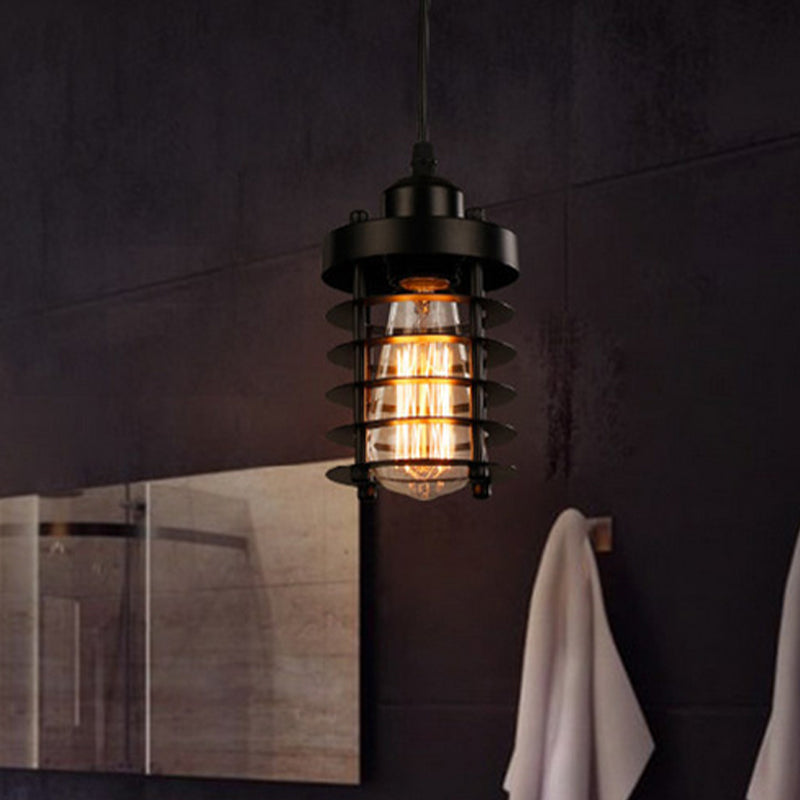 1 Head Pendant Light Industrial Cylinder Cage Shade Metallic Ceiling Light Fixture in Matte Black/Rust over Table Clearhalo 'Art Deco Pendants' 'Black' 'Cast Iron' 'Ceiling Lights' 'Ceramic' 'Crystal' 'Industrial Pendants' 'Industrial' 'Metal' 'Middle Century Pendants' 'Pendant Lights' 'Pendants' 'Rustic Pendants' 'Tiffany' Lighting' 1417191