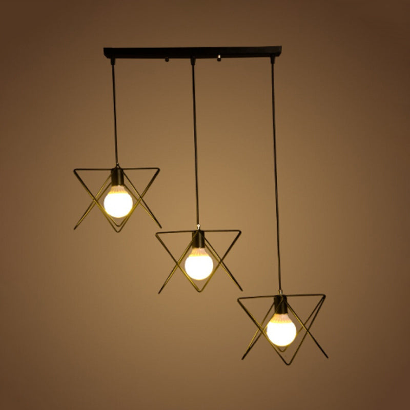 3 Heads Geometric Pendant Light with Wire Frame Industrial Style Black Iron Suspended Light, Round/Linear Canopy Clearhalo 'Art Deco Pendants' 'Black' 'Cast Iron' 'Ceiling Lights' 'Ceramic' 'Crystal' 'Industrial Pendants' 'Industrial' 'Metal' 'Middle Century Pendants' 'Pendant Lights' 'Pendants' 'Rustic Pendants' 'Tiffany' Lighting' 1417257