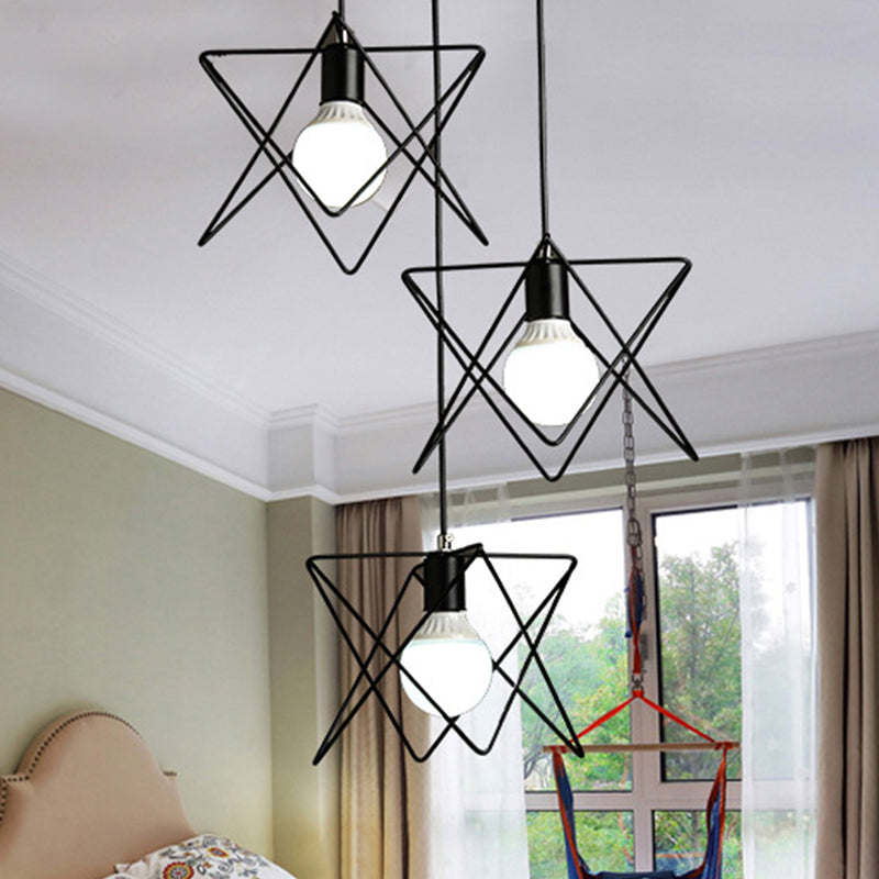 3 Heads Geometric Pendant Light with Wire Frame Industrial Style Black Iron Suspended Light, Round/Linear Canopy Clearhalo 'Art Deco Pendants' 'Black' 'Cast Iron' 'Ceiling Lights' 'Ceramic' 'Crystal' 'Industrial Pendants' 'Industrial' 'Metal' 'Middle Century Pendants' 'Pendant Lights' 'Pendants' 'Rustic Pendants' 'Tiffany' Lighting' 1417260