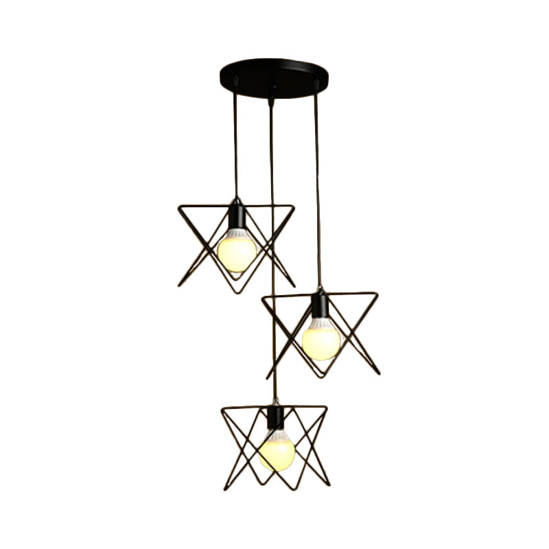 3 Heads Geometric Pendant Light with Wire Frame Industrial Style Black Iron Suspended Light, Round/Linear Canopy Clearhalo 'Art Deco Pendants' 'Black' 'Cast Iron' 'Ceiling Lights' 'Ceramic' 'Crystal' 'Industrial Pendants' 'Industrial' 'Metal' 'Middle Century Pendants' 'Pendant Lights' 'Pendants' 'Rustic Pendants' 'Tiffany' Lighting' 1417261