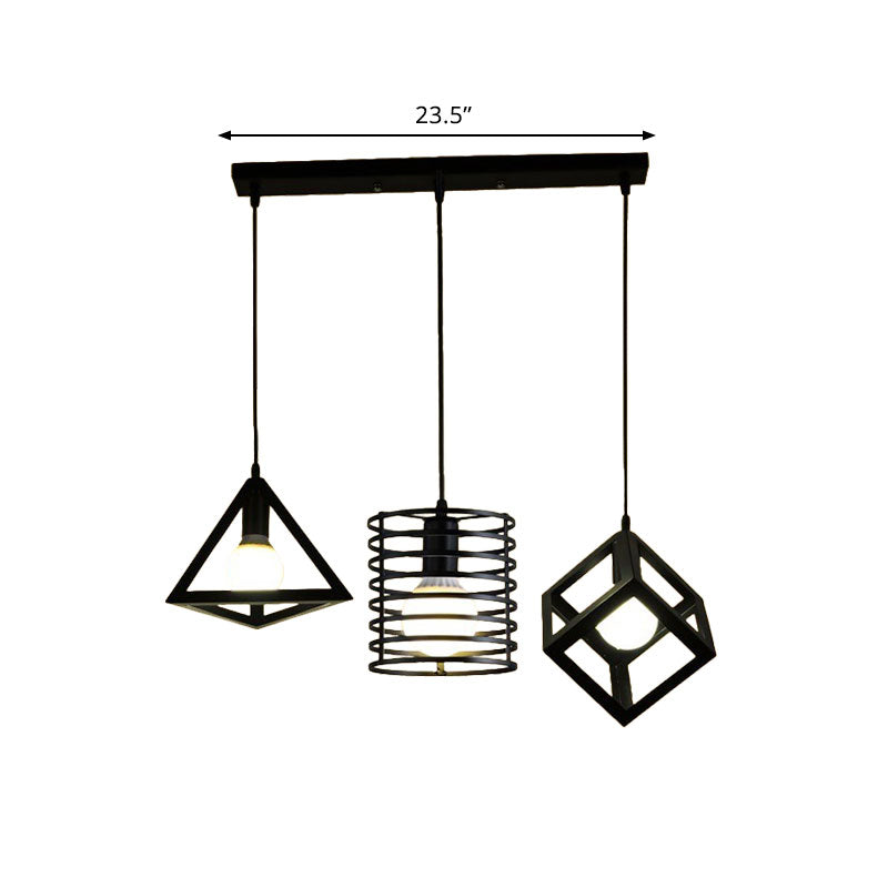 Metal Black Pendant Lamp Wire Cage 3 Bulbs Industrial Stylish Hanging Lighting with Linear/Round Canopy for Restaurant Clearhalo 'Art Deco Pendants' 'Black' 'Cast Iron' 'Ceiling Lights' 'Ceramic' 'Crystal' 'Industrial Pendants' 'Industrial' 'Metal' 'Middle Century Pendants' 'Pendant Lights' 'Pendants' 'Rustic Pendants' 'Tiffany' Lighting' 1417285