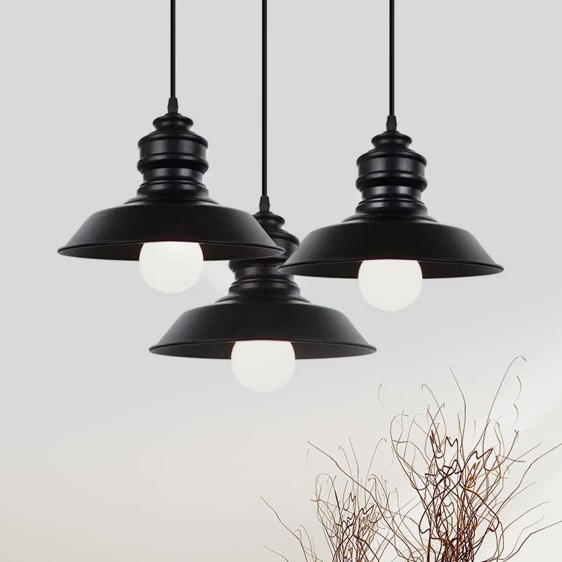 Farmhouse Barn Pendant Light 3 Lights Metallic Hanging Light Fixture with Round/Linear Canopy in Black Clearhalo 'Art Deco Pendants' 'Black' 'Cast Iron' 'Ceiling Lights' 'Ceramic' 'Crystal' 'Industrial Pendants' 'Industrial' 'Metal' 'Middle Century Pendants' 'Pendant Lights' 'Pendants' 'Rustic Pendants' 'Tiffany' Lighting' 1417303