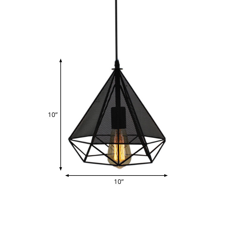 1 Bulb Metallic Pendant Lamp Industrial Style Black Diamond Indoor Pendant Lighting with Mesh Screen Clearhalo 'Art Deco Pendants' 'Black' 'Cast Iron' 'Ceiling Lights' 'Ceramic' 'Crystal' 'Industrial Pendants' 'Industrial' 'Metal' 'Middle Century Pendants' 'Pendant Lights' 'Pendants' 'Rustic Pendants' 'Tiffany' Lighting' 1417322