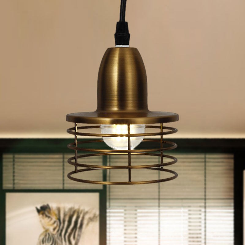 1 Light Drum Pendant Lighting with Wire Cage Shade Industrial Retro Black/Bronze Metal Ceiling Pendant for Kitchen Clearhalo 'Art Deco Pendants' 'Black' 'Cast Iron' 'Ceiling Lights' 'Ceramic' 'Crystal' 'Industrial Pendants' 'Industrial' 'Metal' 'Middle Century Pendants' 'Pendant Lights' 'Pendants' 'Rustic Pendants' 'Tiffany' Lighting' 1417330