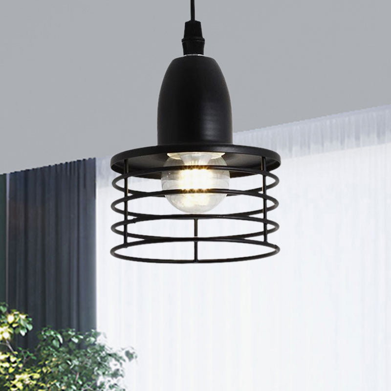 1 Light Drum Pendant Lighting with Wire Cage Shade Industrial Retro Black/Bronze Metal Ceiling Pendant for Kitchen Clearhalo 'Art Deco Pendants' 'Black' 'Cast Iron' 'Ceiling Lights' 'Ceramic' 'Crystal' 'Industrial Pendants' 'Industrial' 'Metal' 'Middle Century Pendants' 'Pendant Lights' 'Pendants' 'Rustic Pendants' 'Tiffany' Lighting' 1417333
