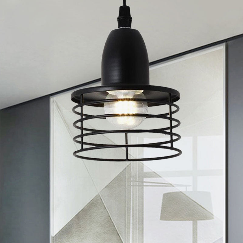 1 Light Drum Pendant Lighting with Wire Cage Shade Industrial Retro Black/Bronze Metal Ceiling Pendant for Kitchen Clearhalo 'Art Deco Pendants' 'Black' 'Cast Iron' 'Ceiling Lights' 'Ceramic' 'Crystal' 'Industrial Pendants' 'Industrial' 'Metal' 'Middle Century Pendants' 'Pendant Lights' 'Pendants' 'Rustic Pendants' 'Tiffany' Lighting' 1417334