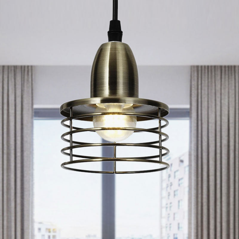 1 Light Drum Pendant Lighting with Wire Cage Shade Industrial Retro Black/Bronze Metal Ceiling Pendant for Kitchen Bronze Clearhalo 'Art Deco Pendants' 'Black' 'Cast Iron' 'Ceiling Lights' 'Ceramic' 'Crystal' 'Industrial Pendants' 'Industrial' 'Metal' 'Middle Century Pendants' 'Pendant Lights' 'Pendants' 'Rustic Pendants' 'Tiffany' Lighting' 1417335