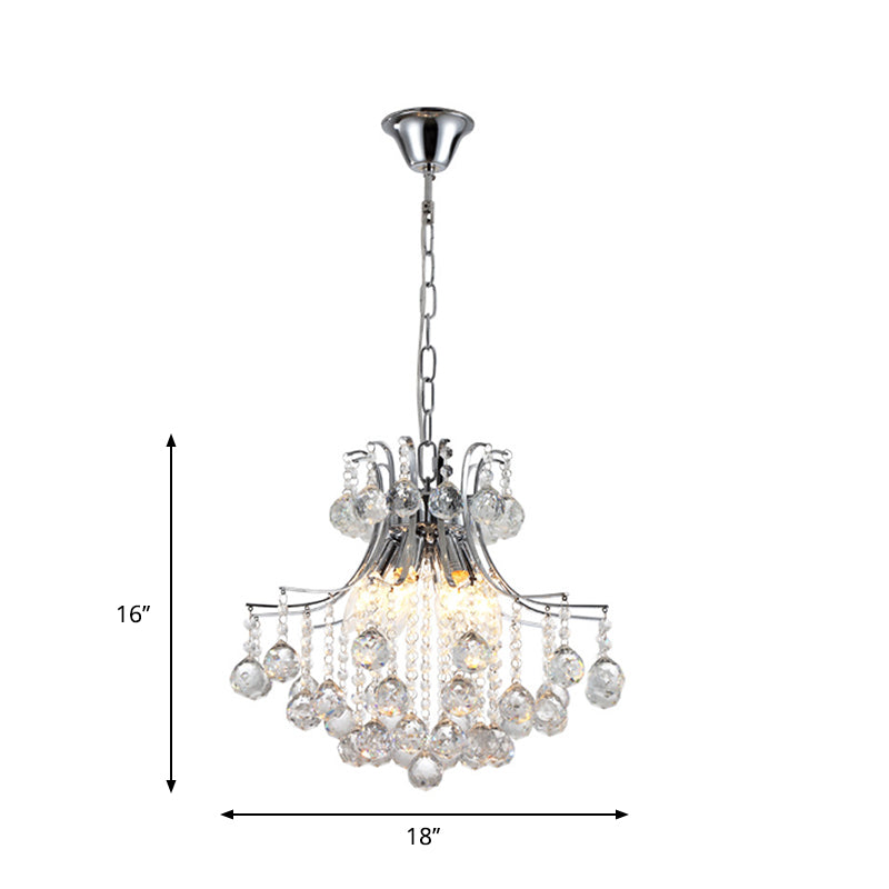 6 Heads Pendant Chandelier Contemporary Swirled Arm Clear Crystal Orbs Suspension Lighting in Chrome Clearhalo 'Ceiling Lights' 'Chandeliers' 'Modern Chandeliers' 'Modern' Lighting' 1417561
