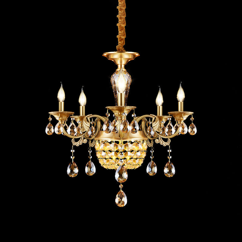 3/5 Heads Chandelier Lamp Traditional Candlestick Clear/Amber Crystal Accents Suspension Pendant Clearhalo 'Ceiling Lights' 'Chandeliers' Lighting' options 1417618