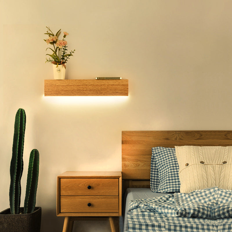Modern Linear Wooden Wall Sconce Lamp 1-Light LED Down Lighting Fixture for Bedroom Clearhalo 'Wall Lamps & Sconces' 'Wall Lights' Lighting' 141762