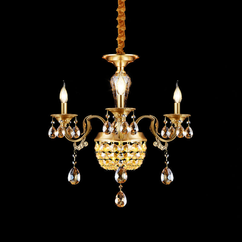 3/5 Heads Chandelier Lamp Traditional Candlestick Clear/Amber Crystal Accents Suspension Pendant Clearhalo 'Ceiling Lights' 'Chandeliers' Lighting' options 1417627