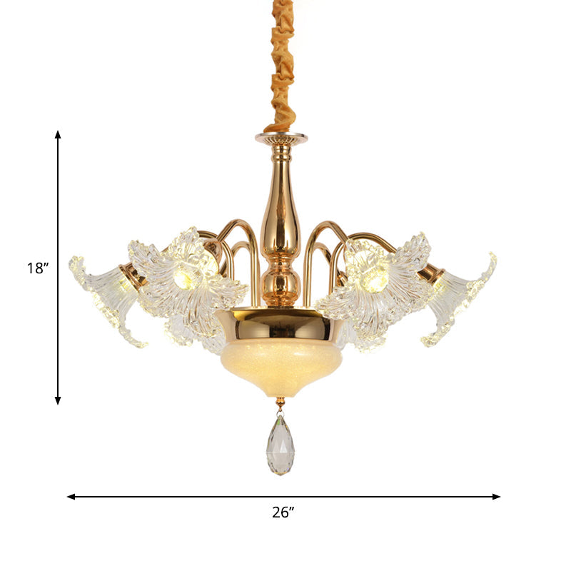 Gold 7/10 Bulbs Ceiling Light Modern Clear Crystal Floral Shade Scrolls Hanging Chandelier Clearhalo 'Ceiling Lights' 'Chandeliers' 'Modern Chandeliers' 'Modern' Lighting' 1417641
